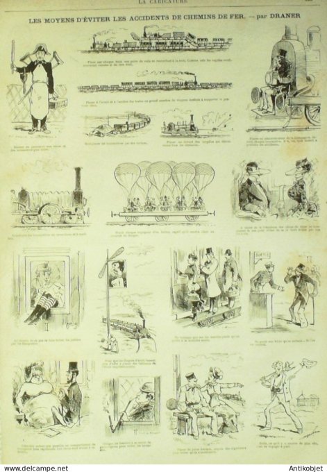 La Caricature 1881 n°  93 Dans ce coeur des hommes Robida Accidents de chemin de fer Draner