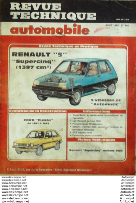 Revue Technique Automobile Renault 5 Supercina Ford Fiesta  #458