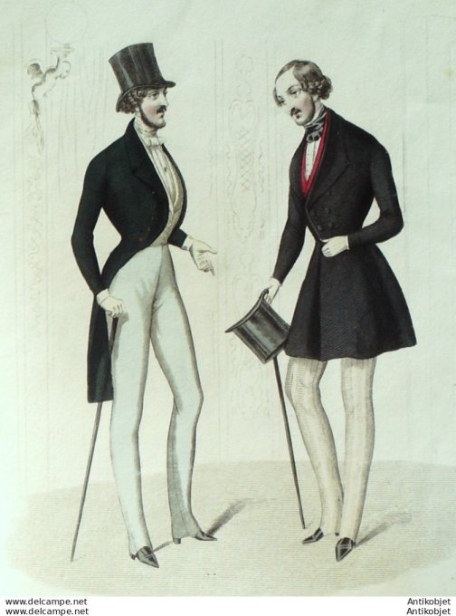 Gravure de mode Costume Parisien 1838 n°3593 Costumes homme en drap gilets