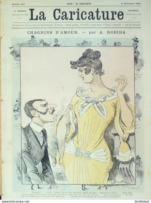 La Caricature 1883 n°203 Chargins d'amour Robida Inespection du 15e cuirassiers Job  Bretagne Loys