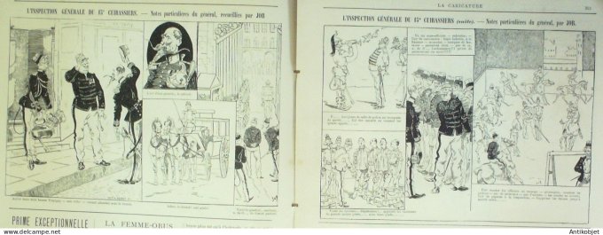 La Caricature 1883 n°203 Chargins d'amour Robida Inespection du 15e cuirassiers Job  Bretagne Loys