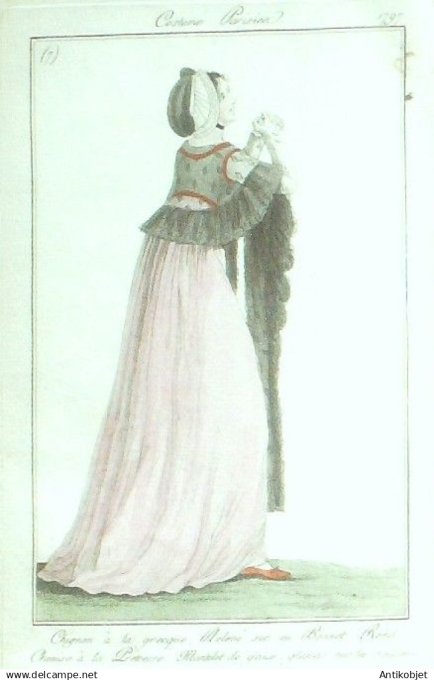 Gravure Costume Parisien 1797 an 5 #  7 (eau forte) Mantelet de gaze