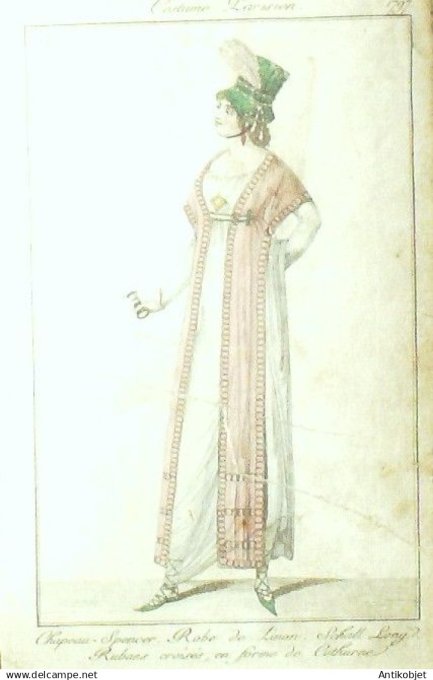 Gravure Costume Parisien 1797 an 5 #  3 (eau forte) Robe de Linon Schall