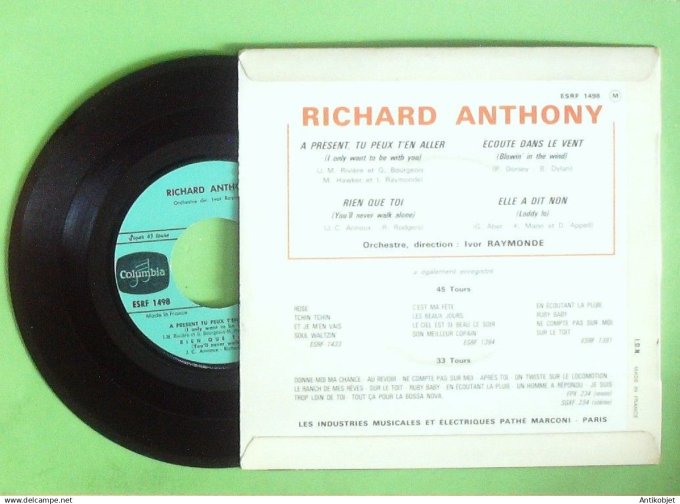 Anthony Richard 45T EP A présent tu peux t'en aller 1964