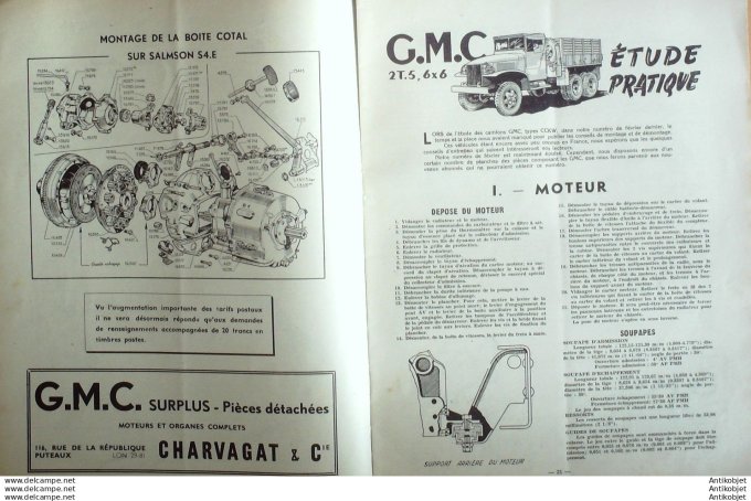 Revue Technique Automobile Boîte Cotal GMC 2T5 6x6 Outelec Scintilla pompes 16#1947