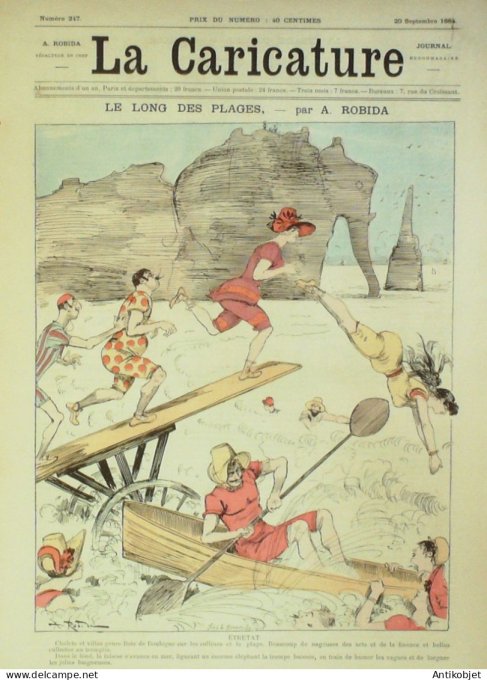 La Caricature 1884 n°247 Le long des plages Robida Chine Sorel Courbet par Luque Job