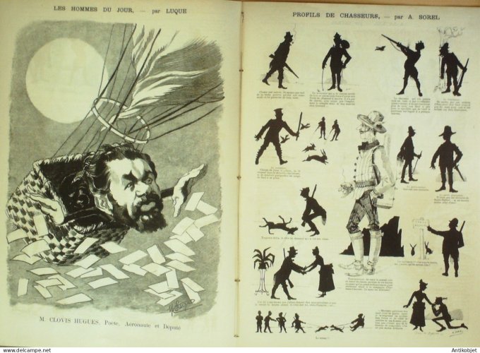 La Caricature 1884 n°249 Festin de divorce Robida Chasseurs Sorel Clovis Hugues par Luque