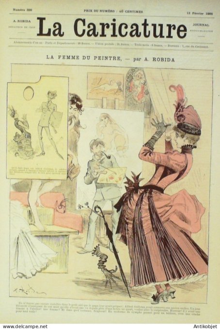 La Caricature 1886 n°320 Femme du peintre Robida Silhouettes Sorel Concierge Draner