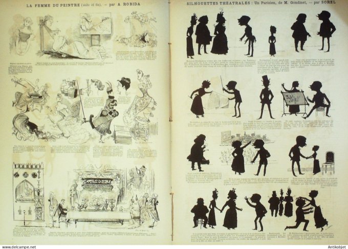 La Caricature 1886 n°320 Femme du peintre Robida Silhouettes Sorel Concierge Draner