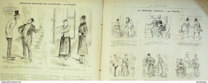 La Caricature 1886 n°320 Femme du peintre Robida Silhouettes Sorel Concierge Draner