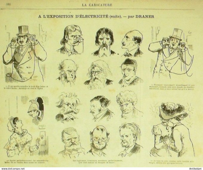 La Caricature 1881 n°100 Code sentpapillons Trock expo d'électricité Dranerimental Robida