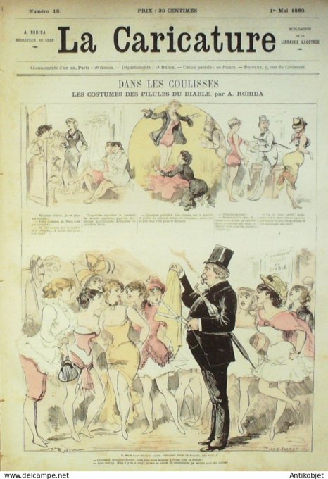 La Caricature 1880 n°  18 Coulisses costumes des pillules du Diable Draner Robida Philippon Daumier