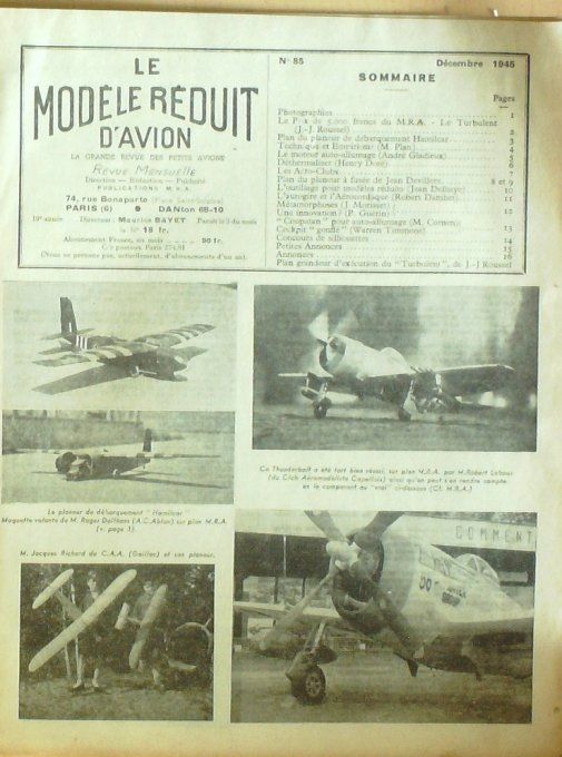 Le Modèle Réduit d'Avion 1945 # 85 Coupatan auto-allumage Autogire & Aérocordaque planeur Hamilcar T