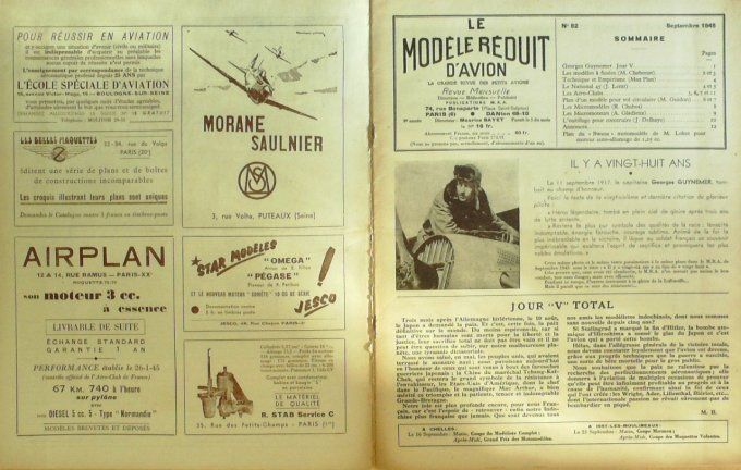 Le Modèle Réduit d'Avion 1945 # 82 Georges Guynemer plan du Mwana National 45 plan modèle à vol circ