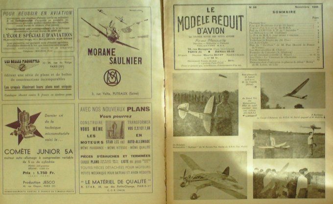 Le Modèle Réduit d'Avion 1945 # 84 Plans du planeur début Baby du Griffon Curtiss X.P 55 Ascender