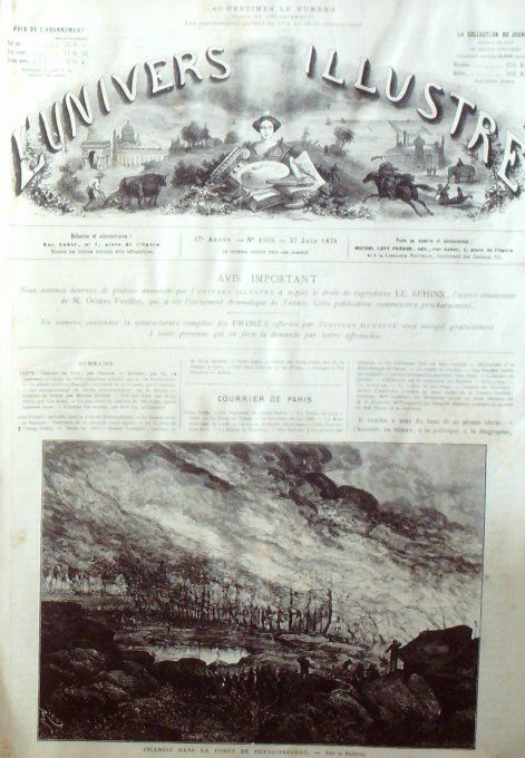 L'Univers illustré 1874 #1005 Italie Lac Orta Fontainebleau (77) Jules Janin