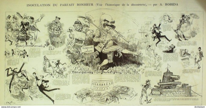 La Caricature 1884 n°239 Inoculation du parfait bonheur Robida