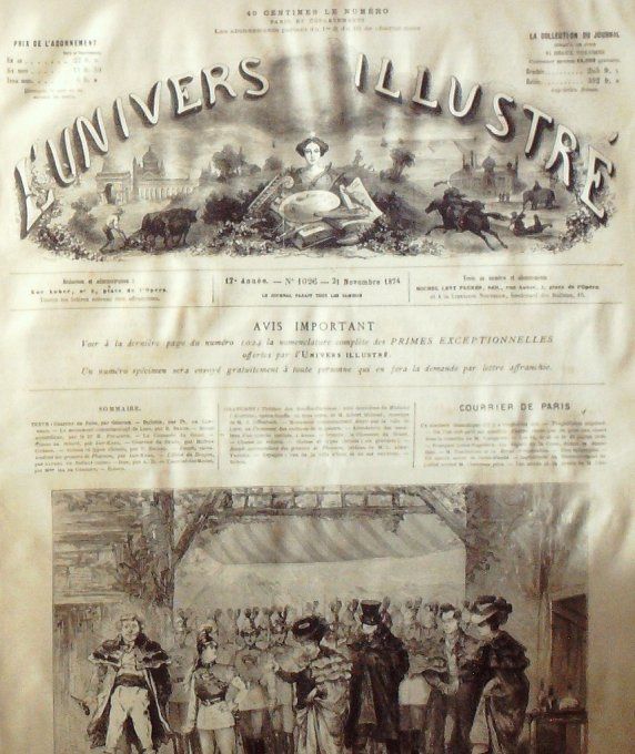 L'Univers illustré 1874 #1026 Offenbach Don Carlos Espagne Chaussée Géants Irland Chine Pharaon Irun