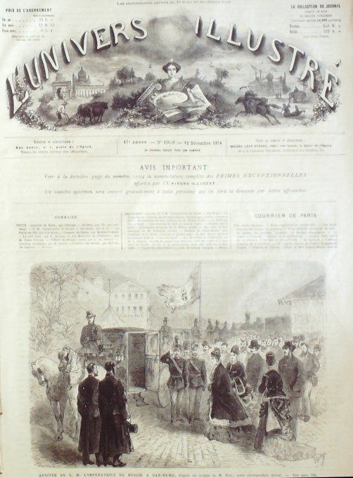 L'Univers illustré 1874 #1029 San-Remo Halle Au Blé Paris Ramasseuses De Bois Malaisie gutta-perchaC