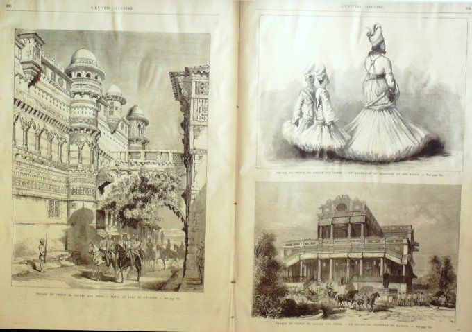 L'Univers illustré 1876 #1097 Streeple-Chase Inde Baroda Palais Guicowar fort Gwalior canon Krupp