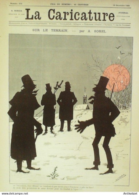 La Caricature 1885 n°312 Sur le terrain Sorel Gino Boussenard par Luque Duel Job Loys