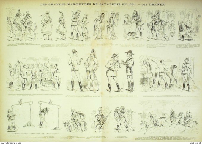 La Caricature 1881 n°  87 Manoeuvres de Cavalerie Barret Draner tROCK