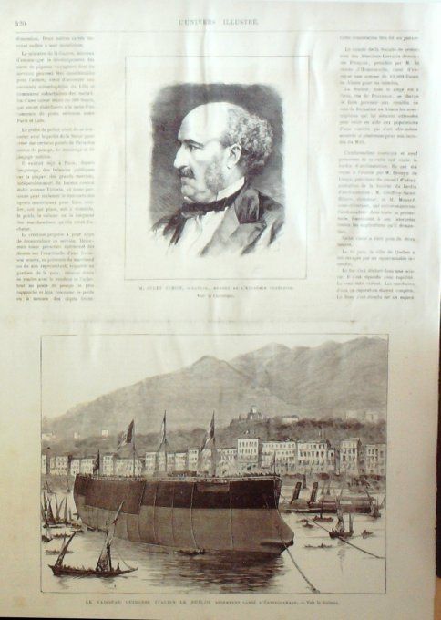 L'Univers illustré 1876 #1110 Italie vaisseau Duilio Philadelphie Constantinople Galata Sérail port 