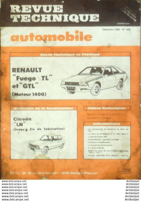 Revue Technique Automobile Citroën LN Renault Fuego TL 1400  #406