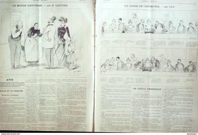 Le Journal Amusant 1890 n°1790 Chasseurs ¨à  tir le Terme d¨à®ner de c ér émonie monde renvers é