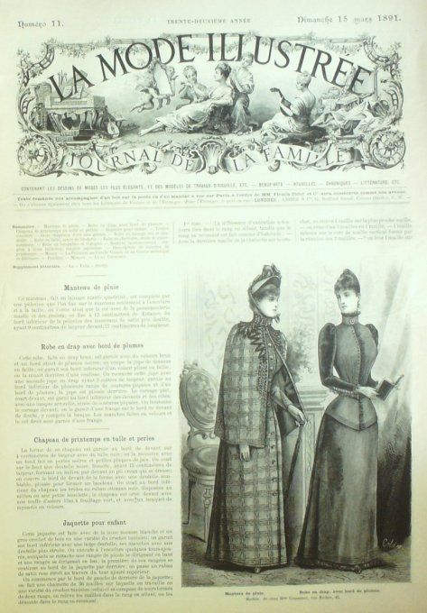 Journal Mode illustrée 1891 # 11 Manteau de pluie & robe en drap