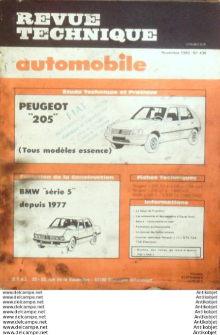 Revue Technique Automobile Peugeot 205 Bmw série 5  #438