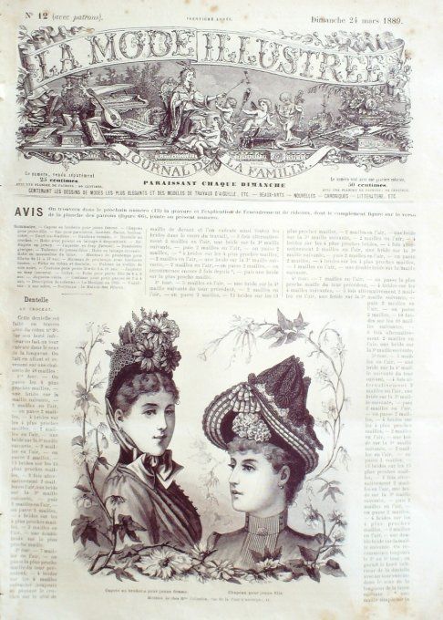 Journal Mode illustrée 1889 # 12 Capote & chapeau 