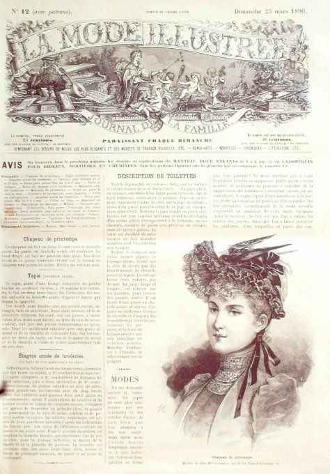 Journal Mode illustrée 1890 # 12 Chapeaux de printemps