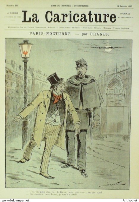 La Caricature 1887 n°369 Paris nocturne Draner De Bonnières par Luque GodefroyTrock