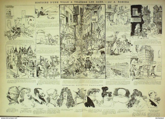 La Caricature 1884 n°224 Une ville à travers les âges Robida Spolski Draner Trock