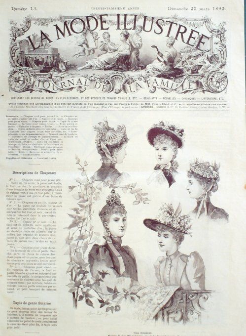 Journal Mode illustrée 1892 # 13 Chapeaux d'été