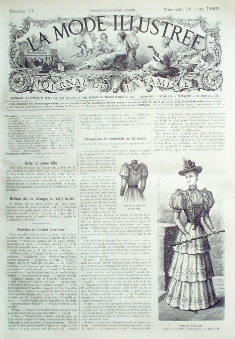 Journal Mode illustrée 1893 # 13 Robe de jeune fille