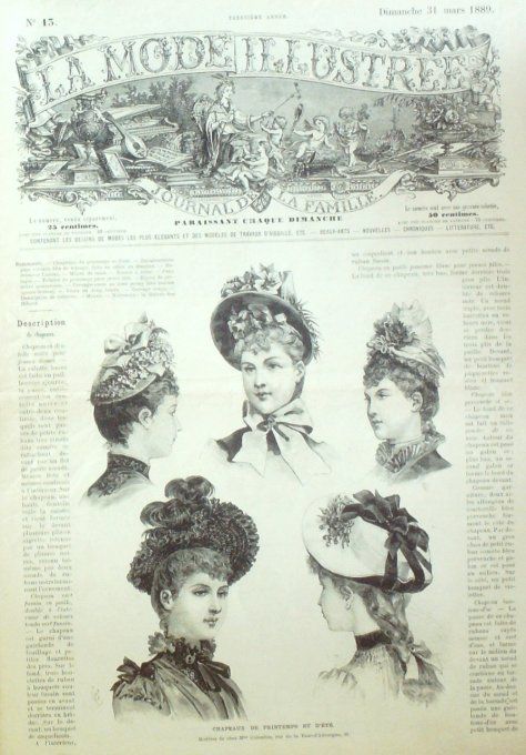 Journal Mode illustrée 1889 # 13 Chapeaux printemps & été