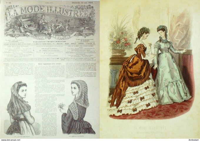 La Mode illustrée journal + gravure associée 1869 # 21