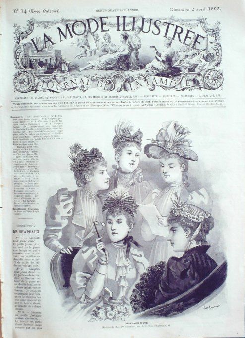 Journal Mode illustrée 1893 # 14 Chapeaux d'été