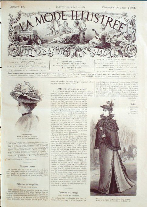 Journal Mode illustrée 1892 # 15 Pélerine en Bangaline chapeau Russe