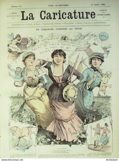 La Caricature 1880 n°  31 Dimanche parisien Trick Robida Quidam