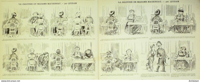 La Caricature 1882 n°111 Guerre aux célibataires Robida Mme Machideau Quidam