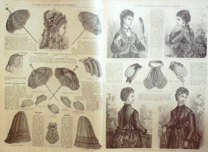 Journal Mode illustrée 1873 # 16 Costume en tussor & robe foulard