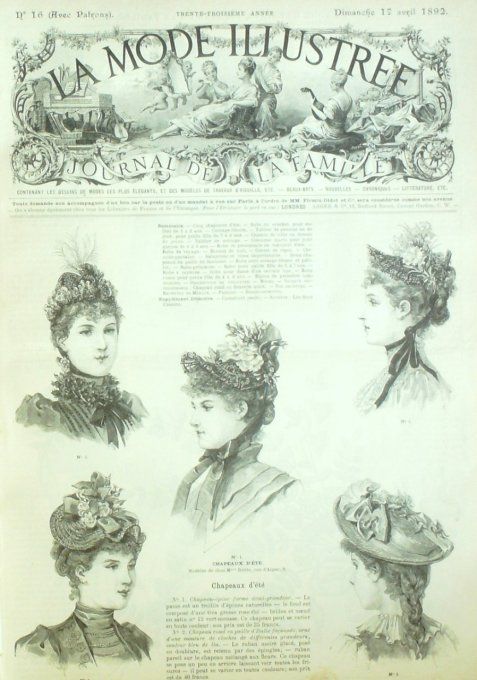 Journal Mode illustrée 1892 # 16 Chapeaux d'été