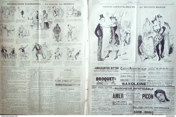 Le Journal Amusant 1891 n°1803 Chez le libraire propos carnavalesques Mondanit és  le traqueur