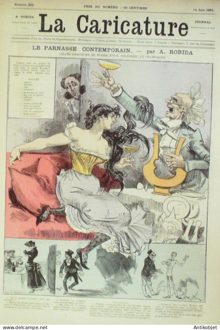 La Caricature 1884 n°233 Le Parnasse contemporain Robida Loys Monde renversé Sorel Job