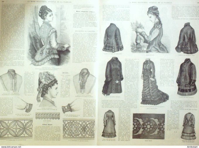 La Mode illustrée journal + gravure associée 1876 # 38