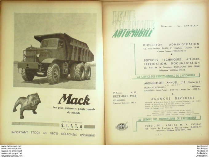 Revue Technique Automobile Mack 10T Berliet Mder 32#1948