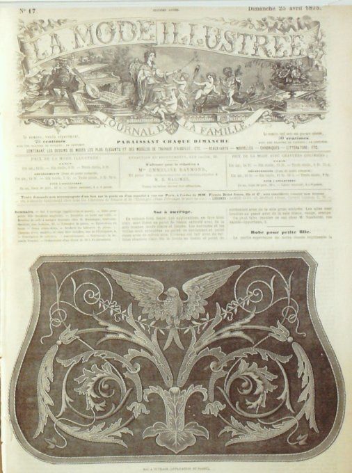 Journal Mode illustrée 1875 # 17 Chapeaux d'été sac à ouvrage